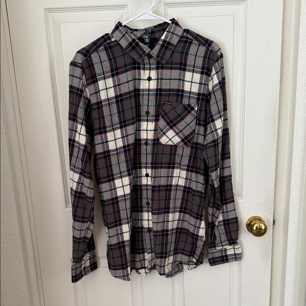 Volcom Black, White and Red Soft Flannel Casual Shirt
